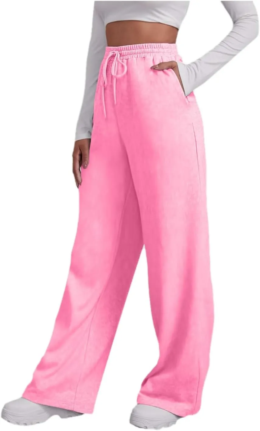 Women's Wide Leg Sweatpants 2025 Trendy Athletic Baggy Sweat Pants High Waist Drawstring Casual Loose Lounge Trousers