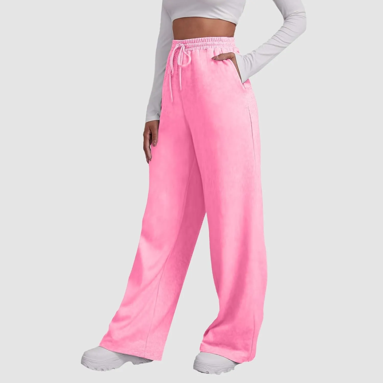 Women's Wide Leg Sweatpants 2025 Trendy Athletic Baggy Sweat Pants High Waist Drawstring Casual Loose Lounge Trousers