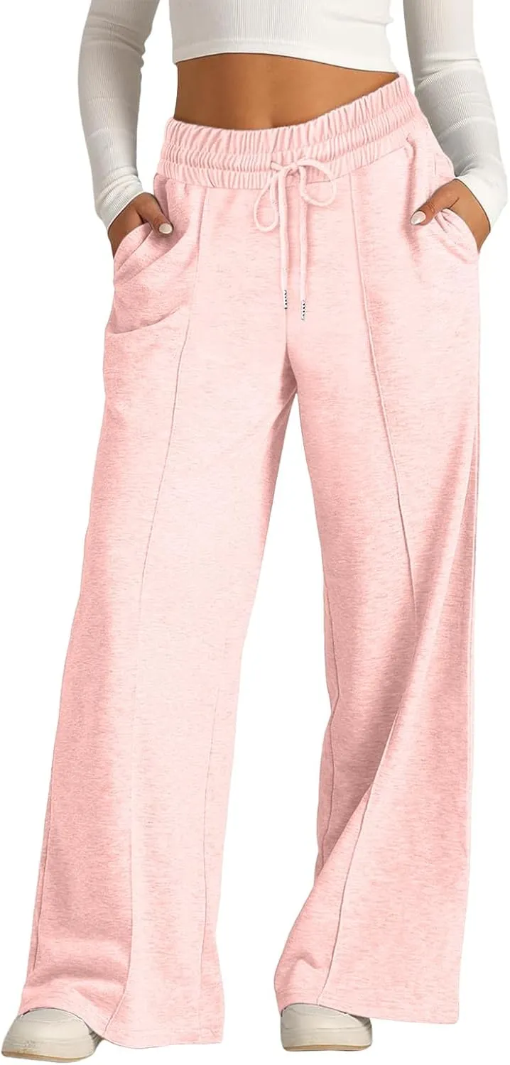 Womens Wide Leg Sweatpants Lightweight High Waisted Baggy Sweat Pants Drawstring Workout Athletic Joggers with Pocket