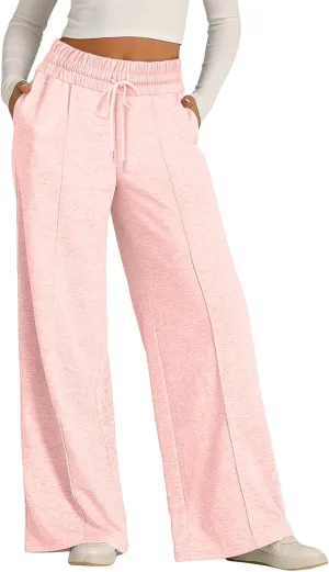 Womens Wide Leg Sweatpants Lightweight High Waisted Baggy Sweat Pants Drawstring Workout Athletic Joggers with Pocket