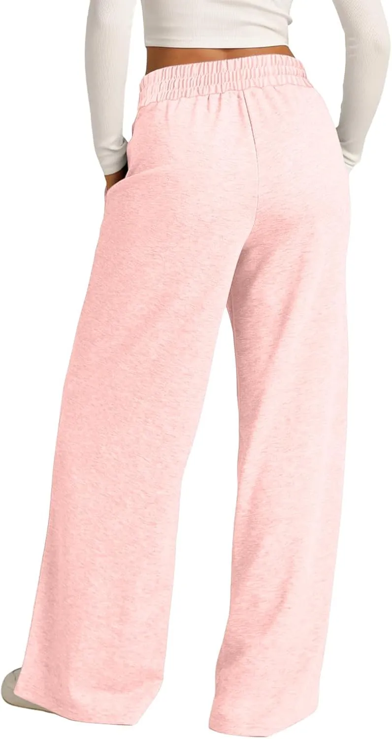Womens Wide Leg Sweatpants Lightweight High Waisted Baggy Sweat Pants Drawstring Workout Athletic Joggers with Pocket