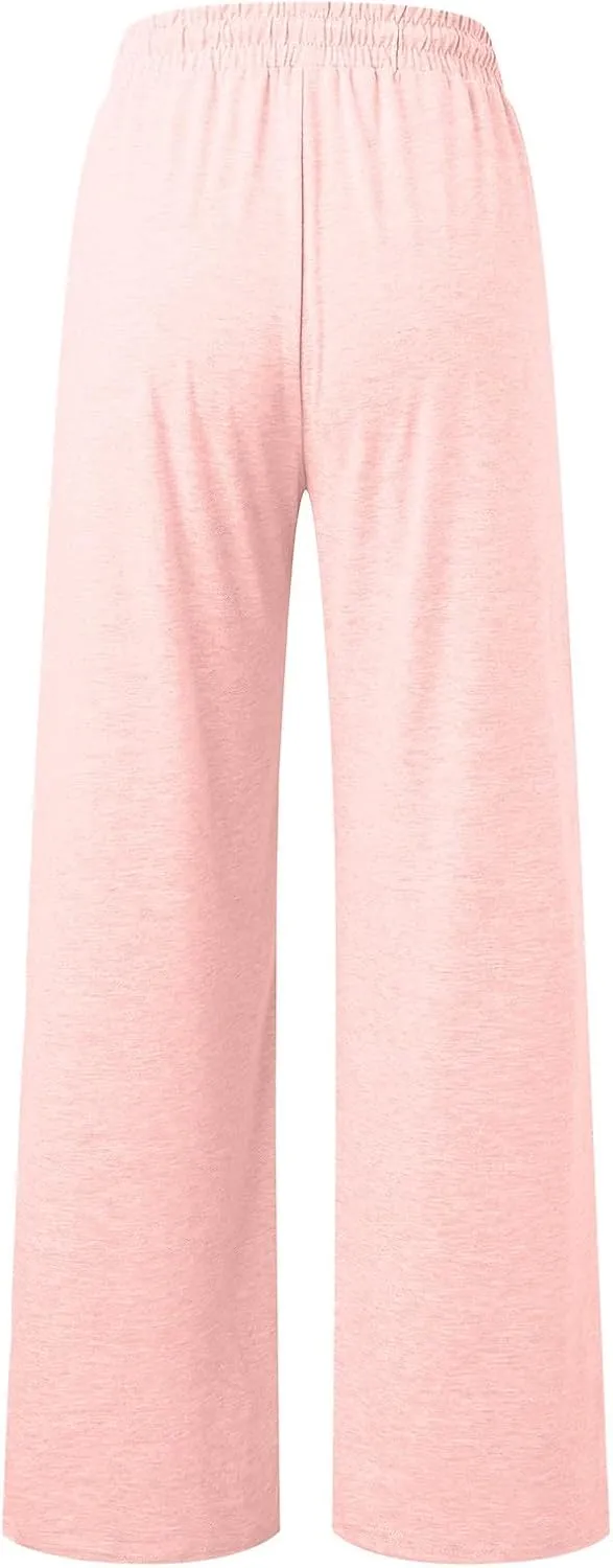 Womens Wide Leg Sweatpants Lightweight High Waisted Baggy Sweat Pants Drawstring Workout Athletic Joggers with Pocket