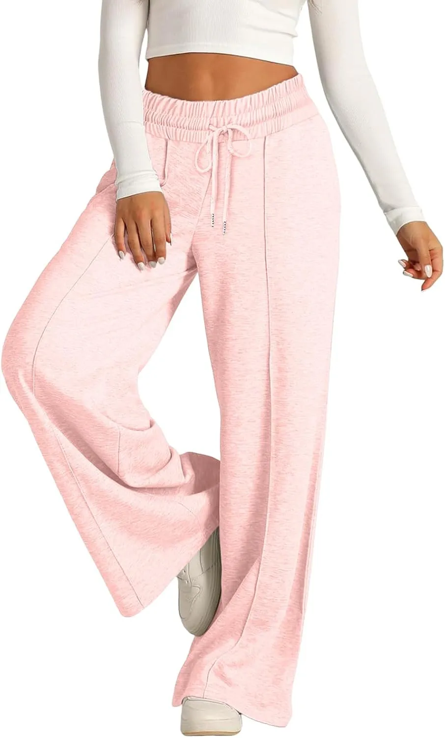 Womens Wide Leg Sweatpants Lightweight High Waisted Baggy Sweat Pants Drawstring Workout Athletic Joggers with Pocket