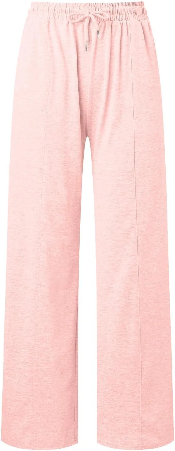 Womens Wide Leg Sweatpants Lightweight High Waisted Baggy Sweat Pants Drawstring Workout Athletic Joggers with Pocket