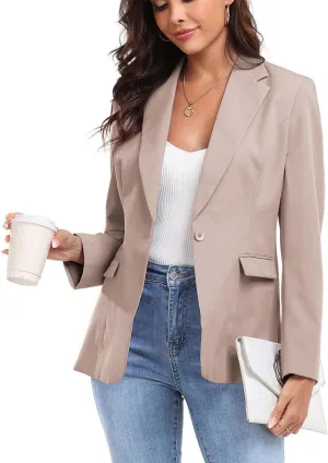 Women's Work Office Blazer One Button Notched Lapel Business Tuxedo Blazer Casual Blazer Jackets Suit Petite