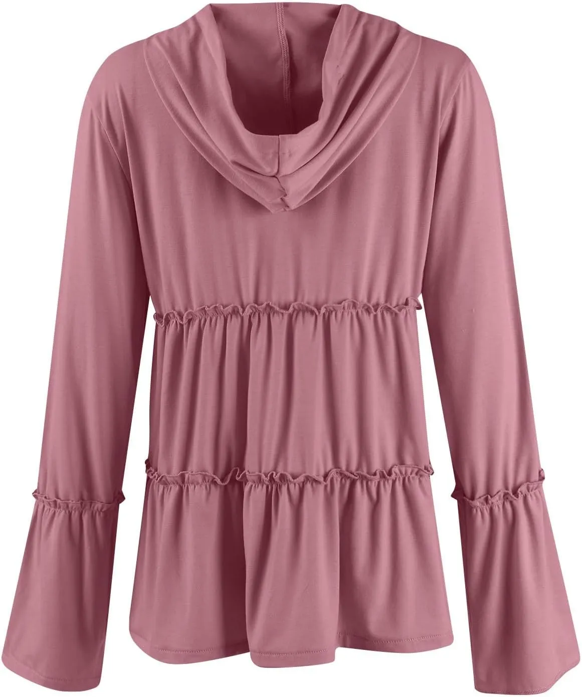 Womens Zip Up Hoodies Lightweight Pleated Tiered Hooded Sweatshirt Casual Long Sleeve Ruffle Pullover Sweaters