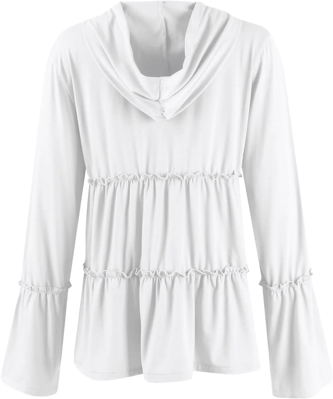 Womens Zip Up Hoodies Lightweight Pleated Tiered Hooded Sweatshirt Casual Long Sleeve Ruffle Pullover Sweaters
