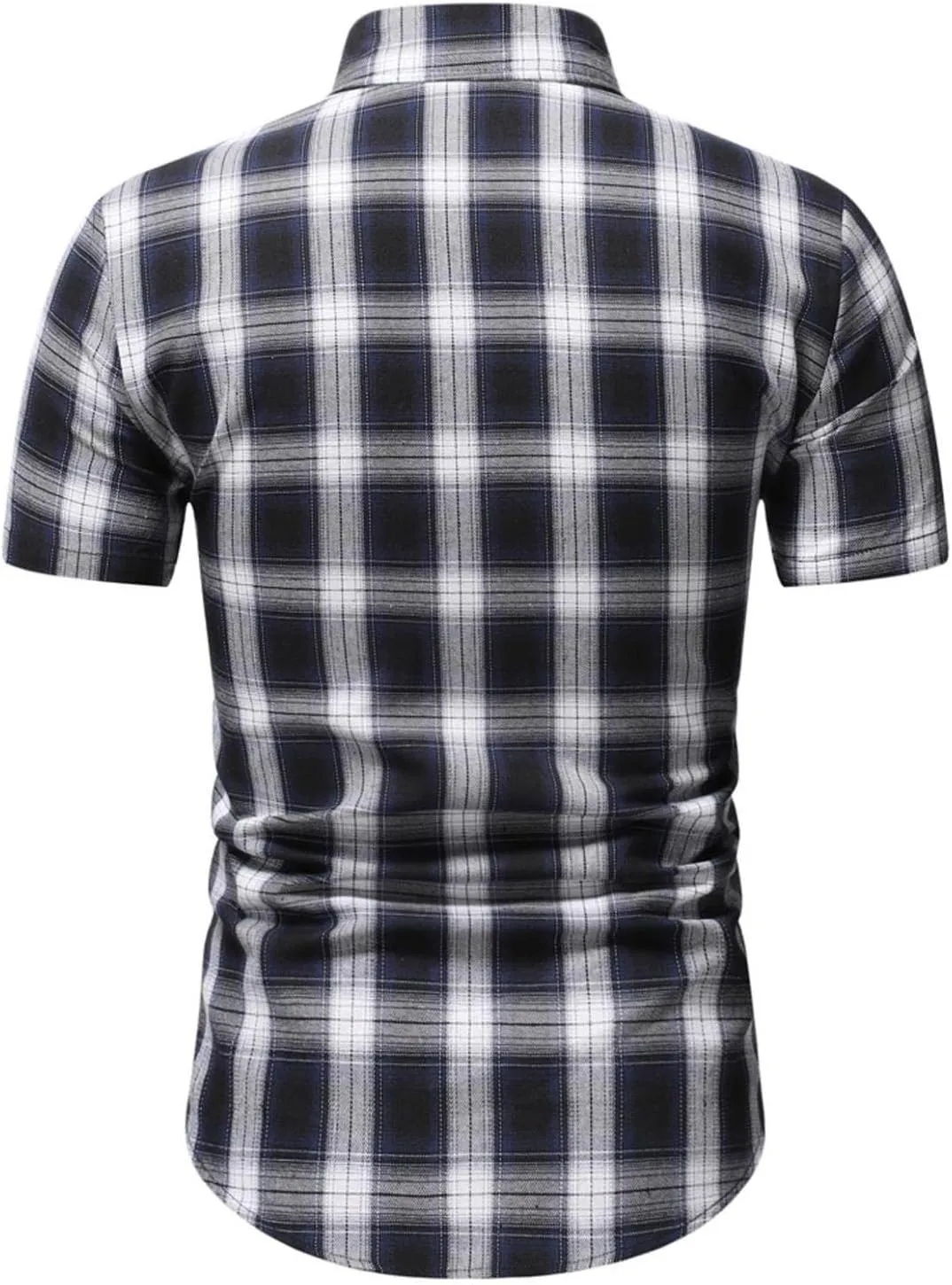 WUAI-Men Slim Fit Dress Shirt Basic Short Sleeve Checked Button Down Collared Shirt Casual Plaid Poplin Business Shirts