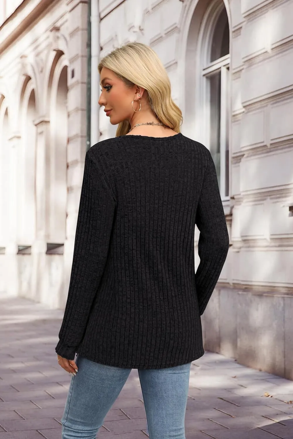 XIEERDUO Sweater for Women Long Sleeve Henley Shirts Tunic Tops to Wear with Leggings crew neck Sweaters Trendy 2024
