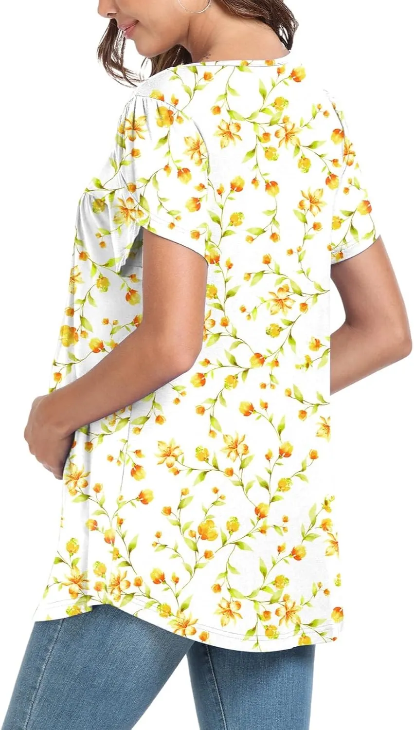 Xpenyo Womens Tops Casual Summer Square Neck Short Sleeve Tunic Shirts Hide Belly Loose Flowy Tunic Blouses