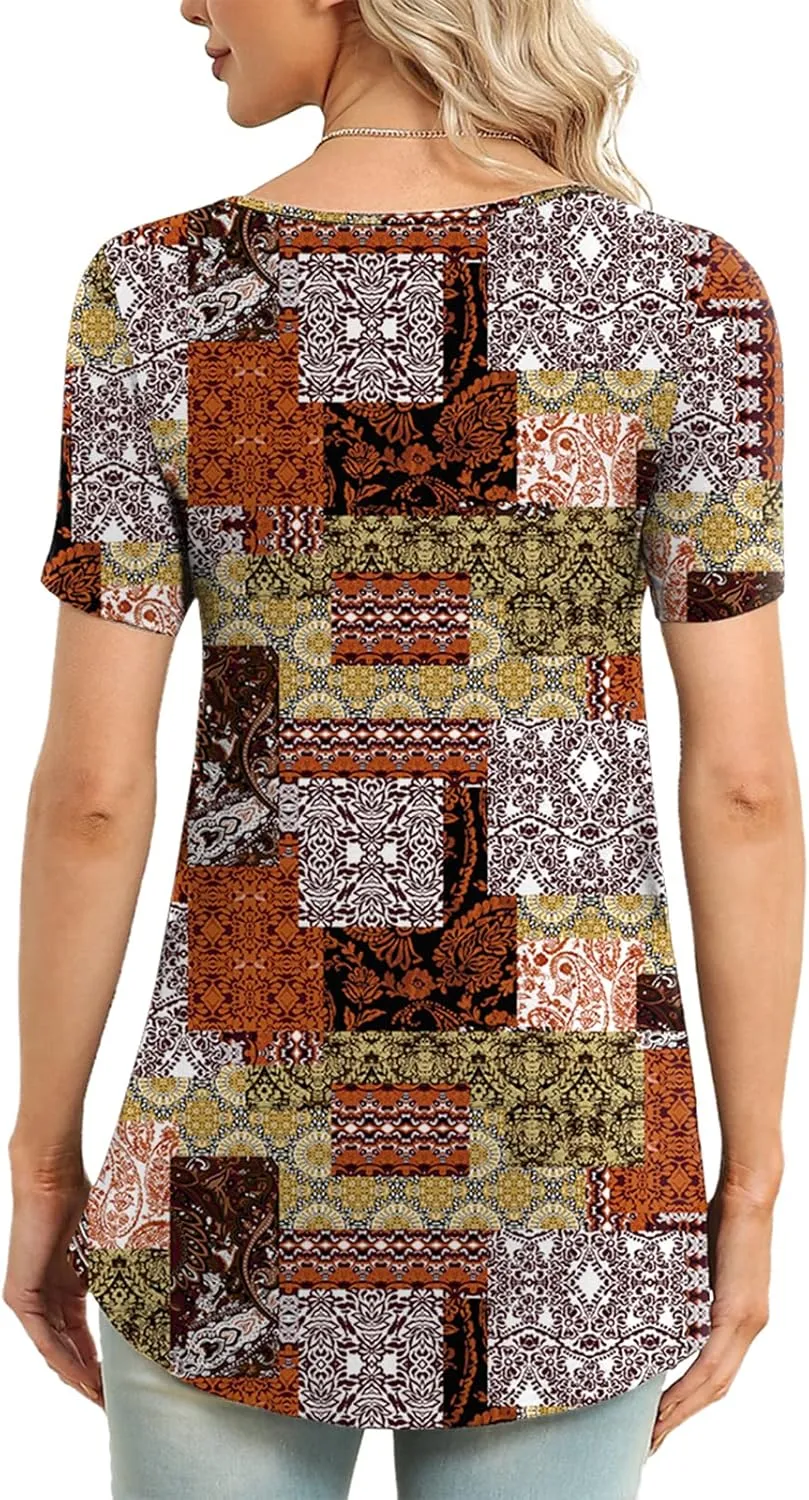 Xpenyo Womens Tops Casual Summer Square Neck Short Sleeve Tunic Shirts Hide Belly Loose Flowy Tunic Blouses