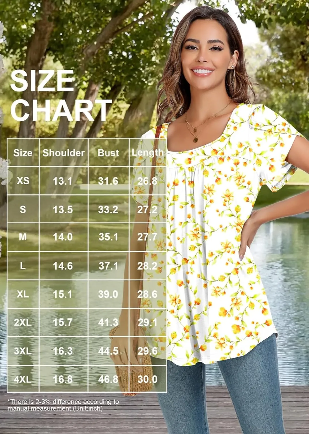 Xpenyo Womens Tops Casual Summer Square Neck Short Sleeve Tunic Shirts Hide Belly Loose Flowy Tunic Blouses
