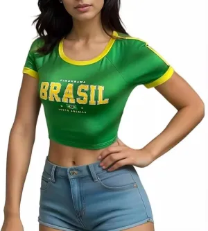 Y2k Tops for Women Brazil Shirt Short Sleeve Graphic Print Crop Top Baby Tee Summer Clothes Vintage 90s Streetwear
