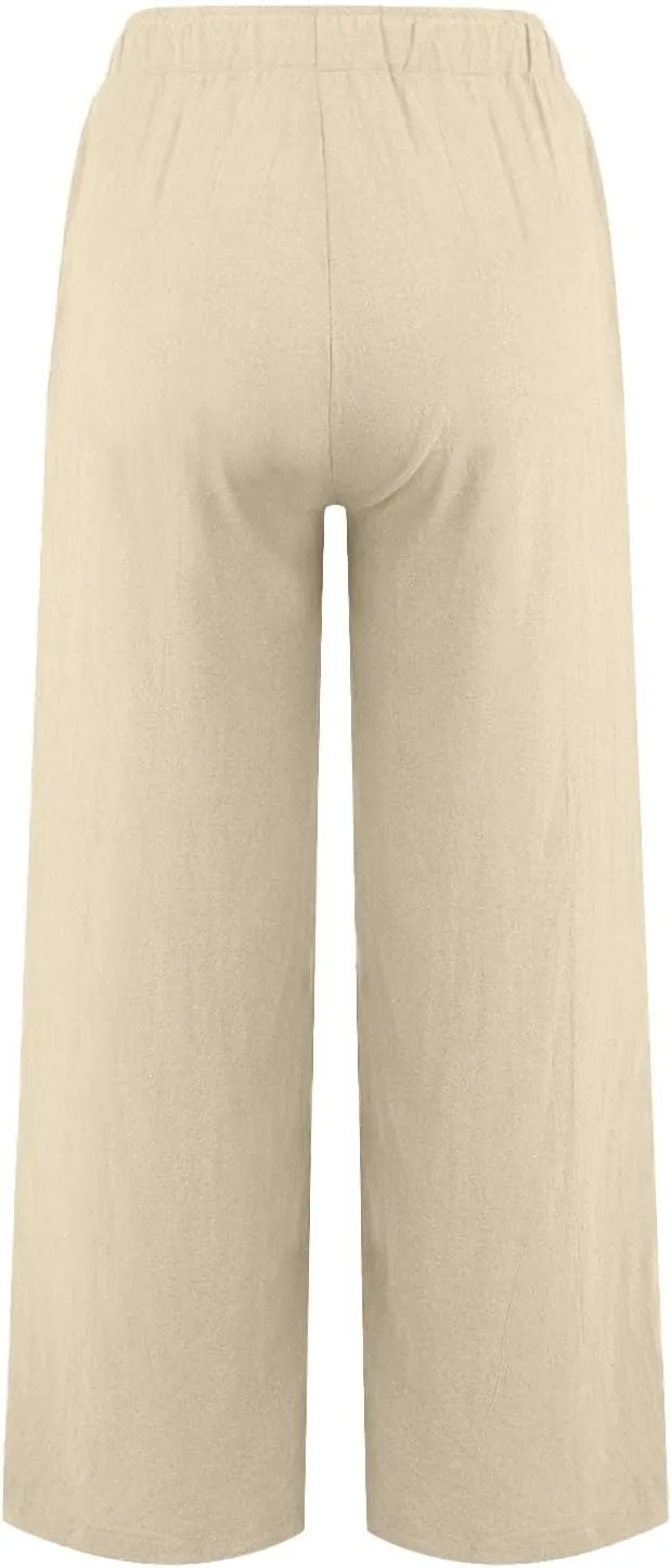 Yoga Pants for Women Low Rise Work Straight Leg Summer, Palazzo Pants for Women Linen Cotton Plus Size Trousers