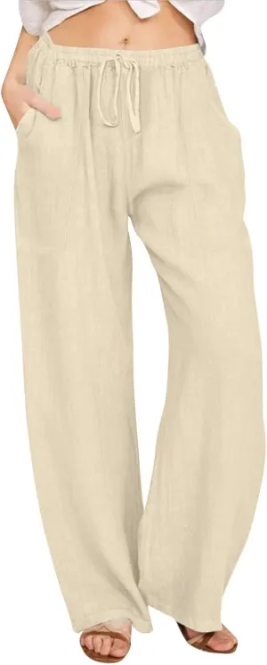 Yoga Pants for Women Low Rise Work Straight Leg Summer, Palazzo Pants for Women Linen Cotton Plus Size Trousers