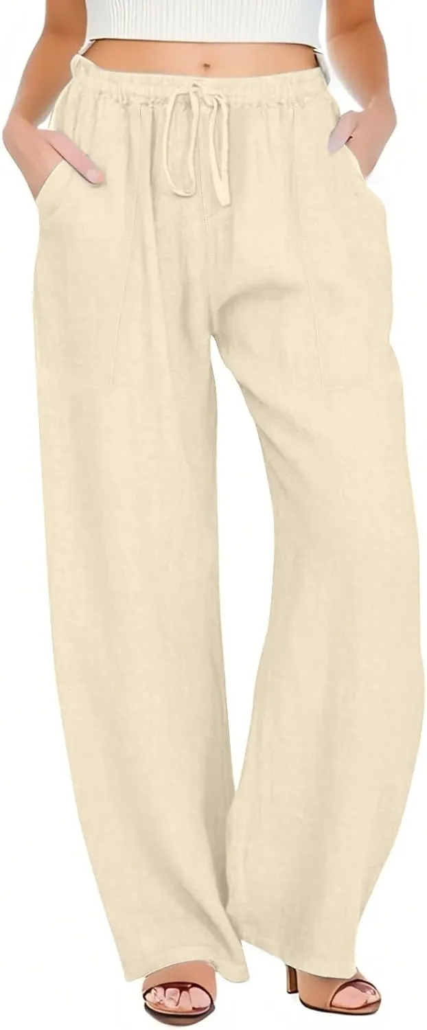 Yoga Pants for Women Low Rise Work Straight Leg Summer, Palazzo Pants for Women Linen Cotton Plus Size Trousers