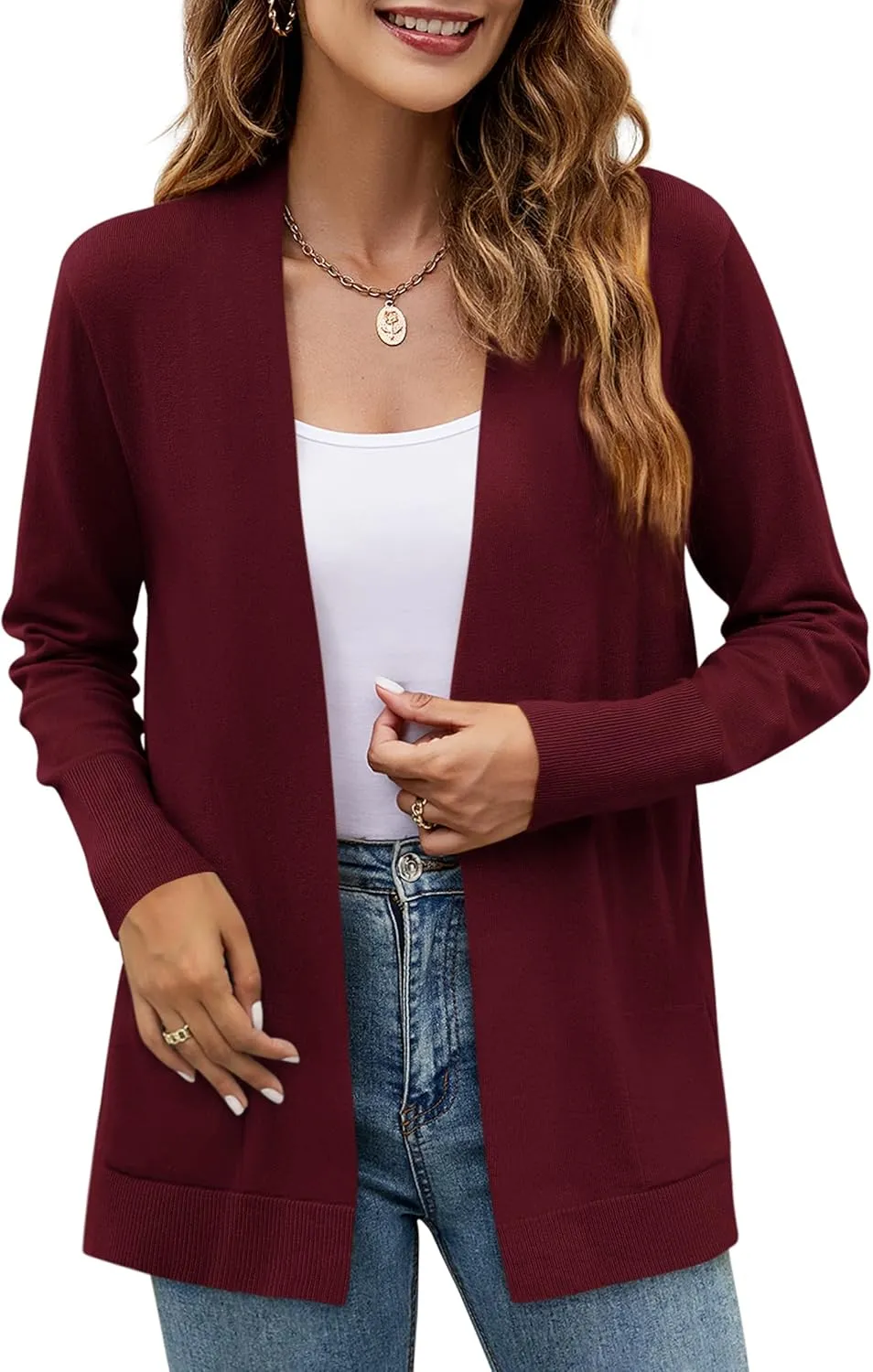 Yousify Womens Cardigan Sweater Long Sleeve Open Front Knit Cardigan Sweater with Pockets