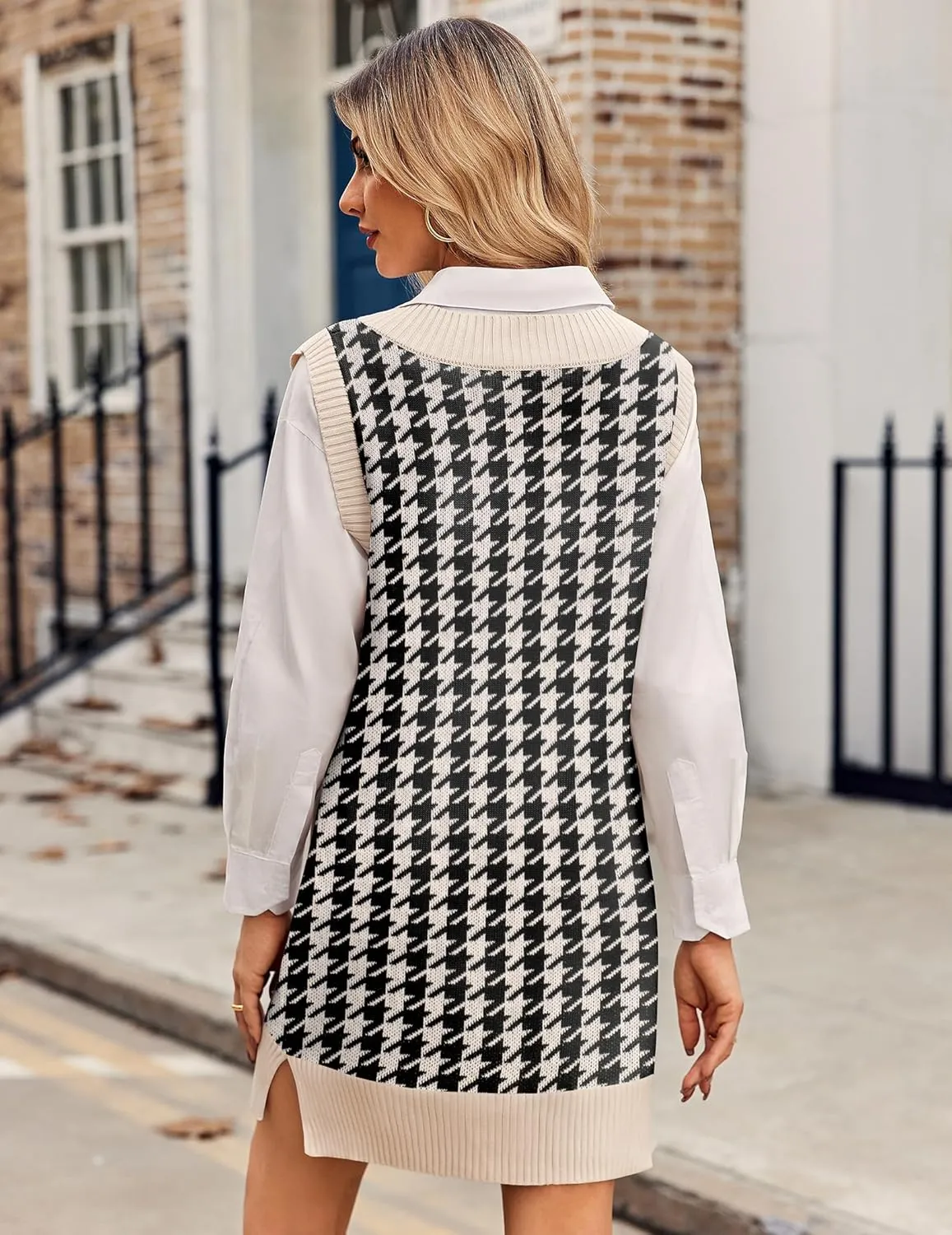 Zeagoo Women's Oversized Sweater Vest Dress V Neck Knit Pullover Sweater Vest Sleeveless Sweater Loose Casual Vest Dress