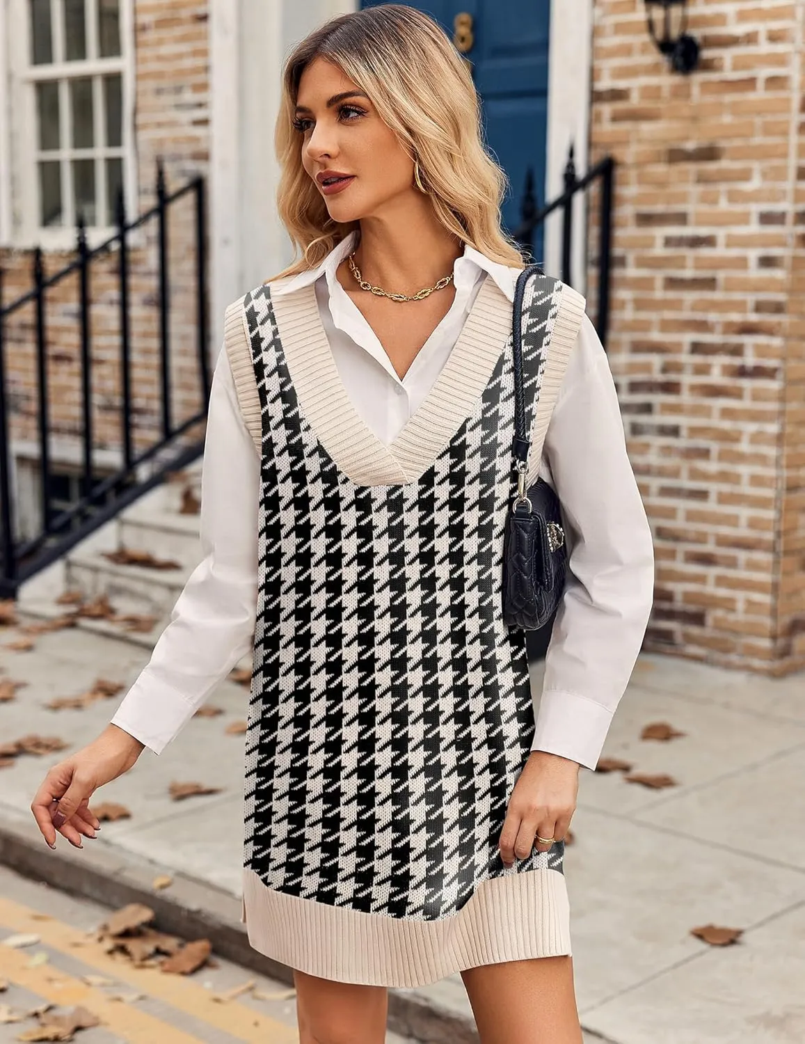 Zeagoo Women's Oversized Sweater Vest Dress V Neck Knit Pullover Sweater Vest Sleeveless Sweater Loose Casual Vest Dress